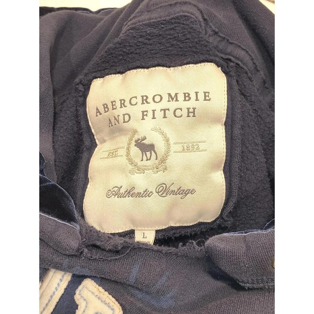Abercrombie & Fitch Women's Large Warm Sweatshirt Hoodie Navy Blue Distressed - Picture 3 of 7